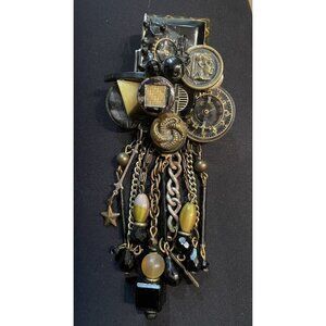 Lisa Carlson Artisan Brooch Assemblage Hand Signed And Dated Black Multi